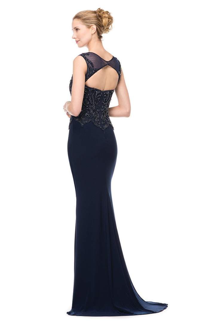 Marsoni by Colors - Beaded Baroque Illusion Gown M155 - 1 pc Charcoal Grey In Size 12 Available CCSALE 12 / Charcoal Grey