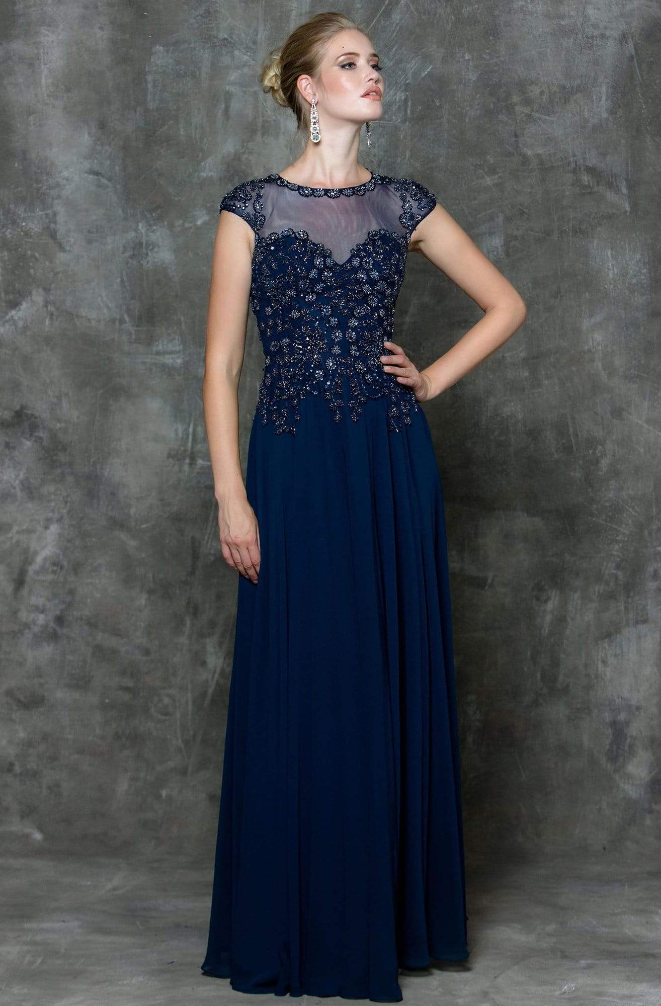 Marsoni by Colors Beaded Illusion A-Line Gown M181 - 1 pc Navy In Size 18 Available CCSALE 14 / Navy