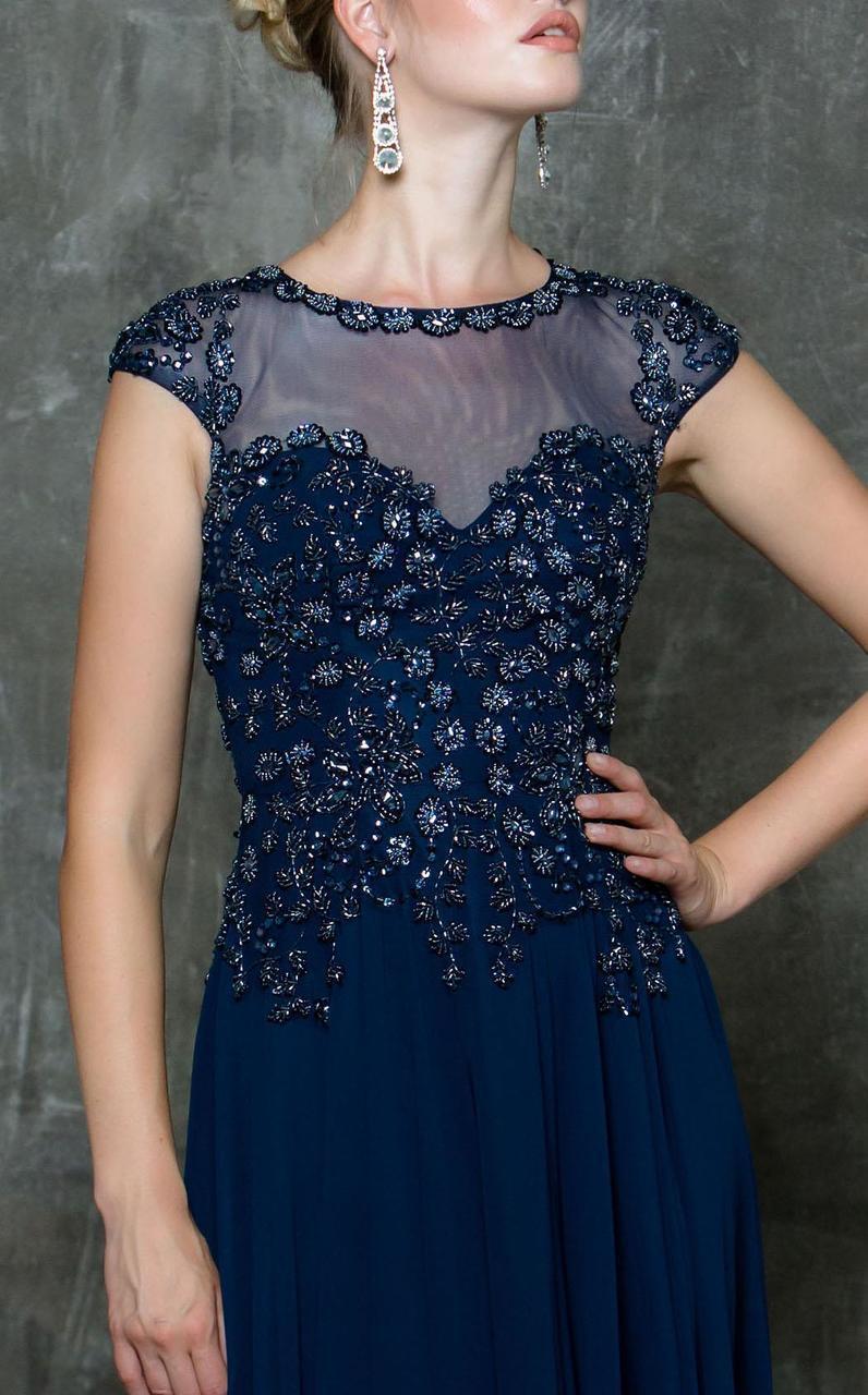 Marsoni by Colors Beaded Illusion A-Line Gown M181 - 1 pc Navy In Size 18 Available CCSALE