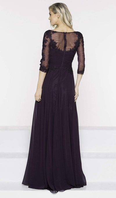 Marsoni by Colors Beaded V-Neck  Lace Applique Evening Dress M237 - 1 pc Eggplant In Size 12 Available CCSALE