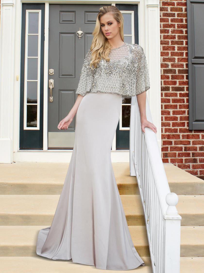 Marsoni by Colors Embellished Cape Trumpet Dress - 1 pc Silver In Size 14 Available CCSALE 14 / Silver