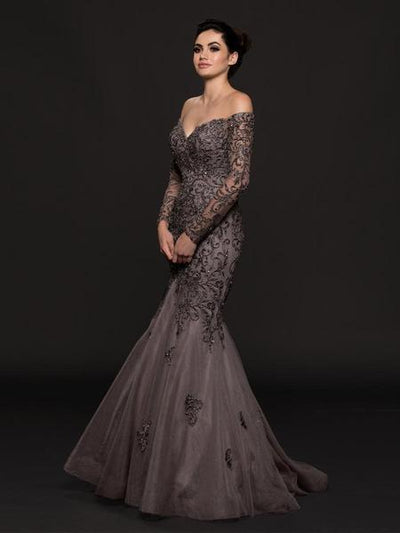 Marsoni by Colors - Embellished Long Sleeve Trumpet Dress M211 CCSALE 6 / Quartz