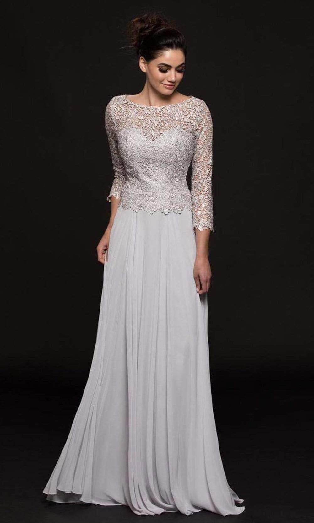 Marsoni by Colors - Embroidered Quarter Length Sleeves Dress M223 - 1 pc Eggplant in Size 14 Available CCSALE 14 / Silver