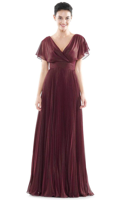 Marsoni by Colors - Cape Sleeve Pleated Chiffon Gown MV1072SC In Wine