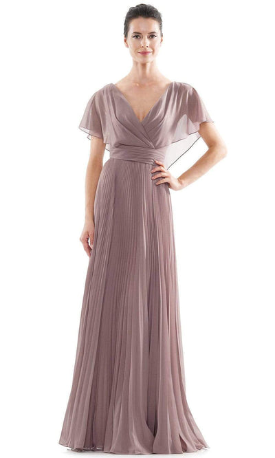 Marsoni by Colors - Cape Sleeve Pleated Chiffon Gown MV1072SC In Pink