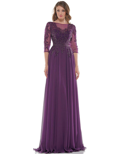 Marsoni by Colors - Illusion Bateau Adorned Quarter Sleeve Dress M214 - 1 pc Eggplant in Size 14, 1 pc Navy in Size 14  Available CCSALE 16 / Eggplant
