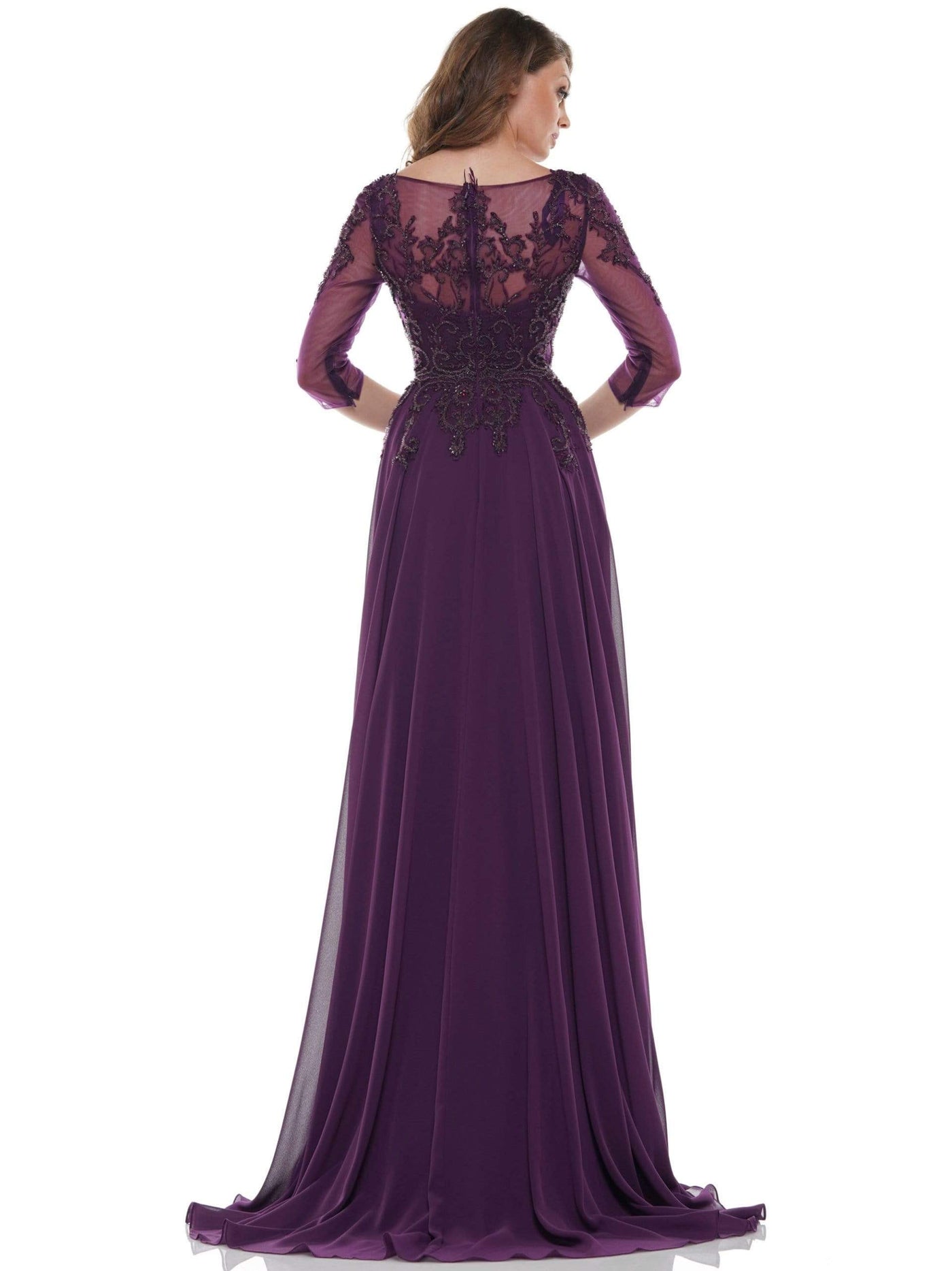 Marsoni by Colors - Illusion Bateau Adorned Quarter Sleeve Dress M214 - 1 pc Eggplant in Size 14, 1 pc Navy in Size 14  Available CCSALE