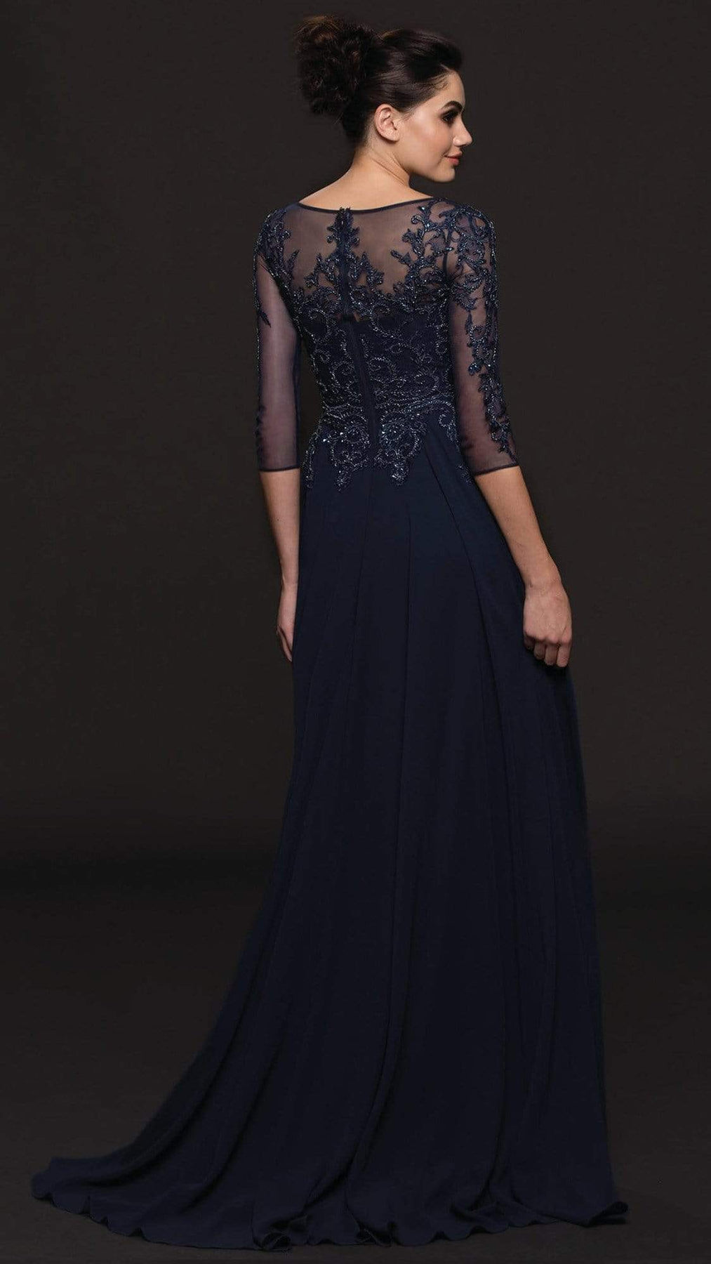 Marsoni by Colors - Illusion Bateau Adorned Quarter Sleeve Dress M214 - 1 pc Latte in Size 16 Available CCSALE