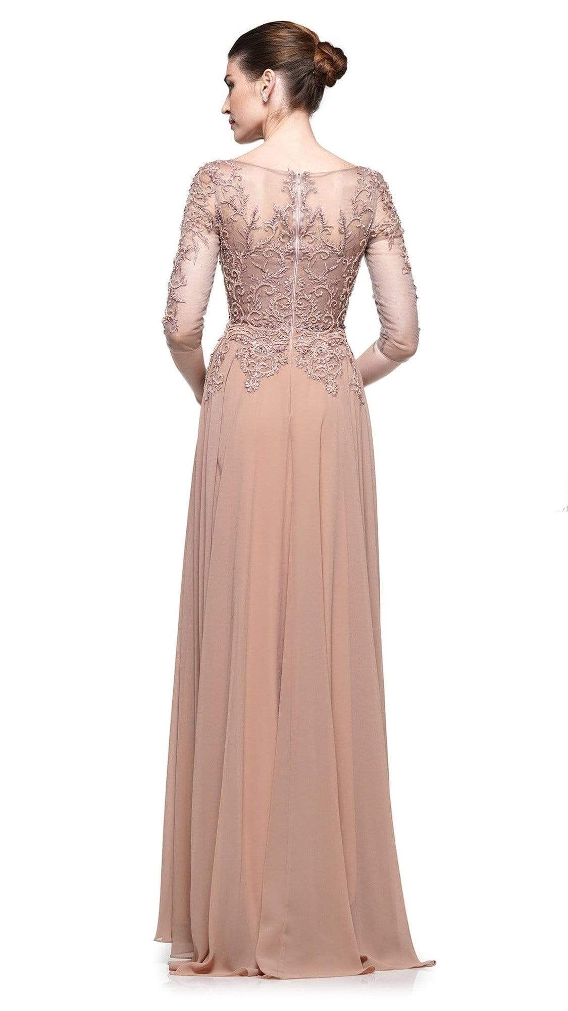 Marsoni by Colors - Illusion Bateau Adorned Quarter Sleeve Dress M214 - 1 pc Latte in Size 16 Available CCSALE