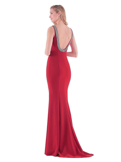 Marsoni by Colors - M140 Jeweled Bateau Trumpet Dress Special Occasion Dress 0 / Red