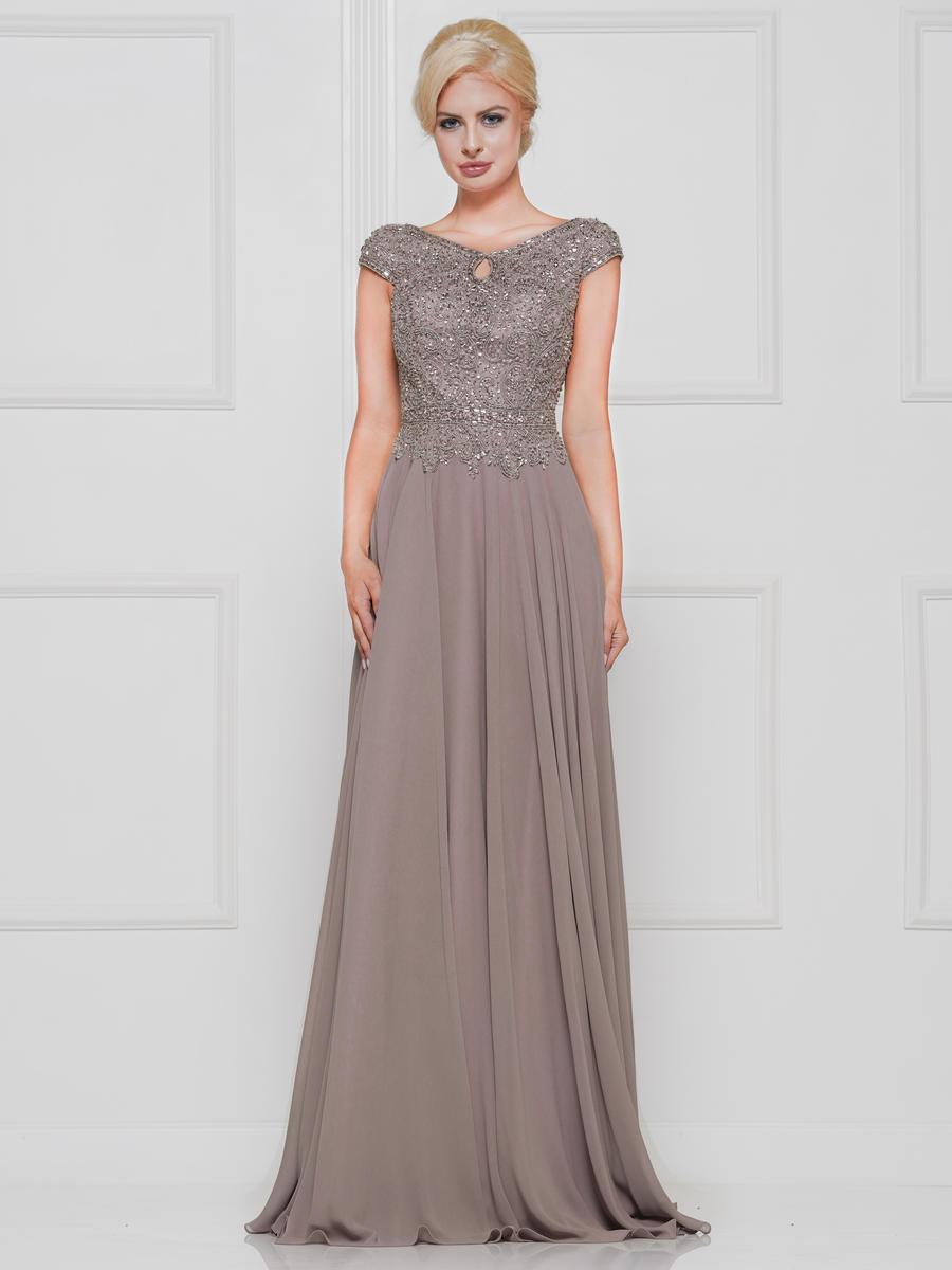 Marsoni by Colors - M173 Keyhole A-Line Chiffon Gown Special Occasion Dress 4 / Latte