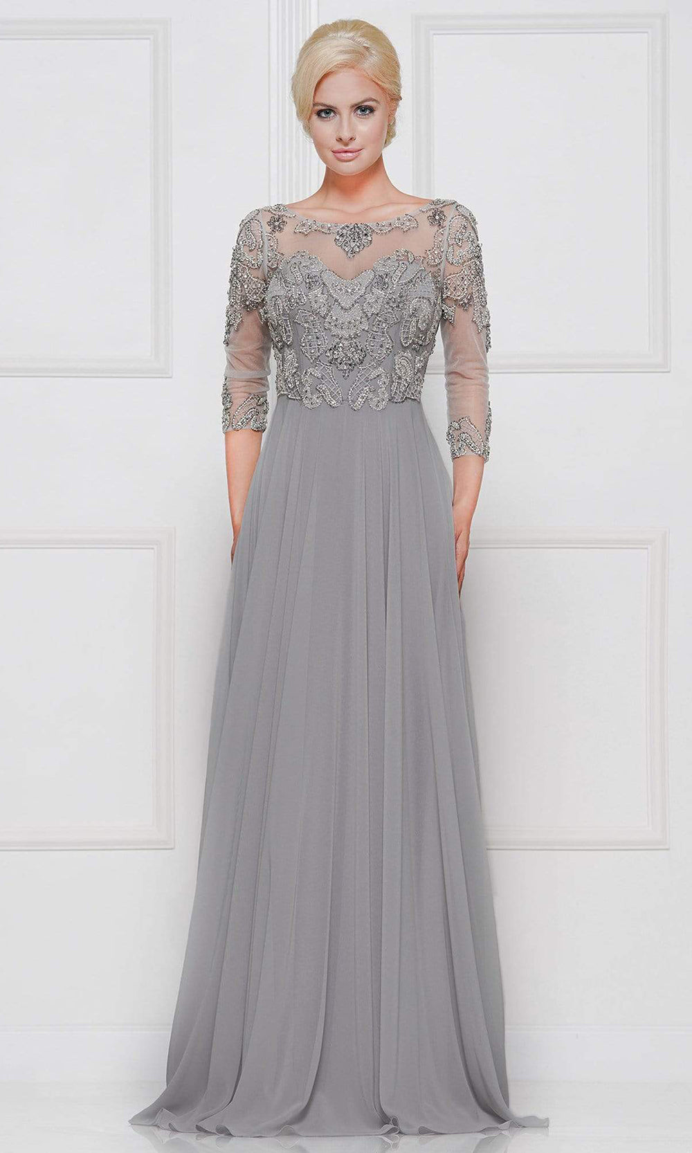 Marsoni by Colors - Quarter Sleeve Chiffon Scoop Neck Dress M189 - 1 pc Grey In Size 20 Available CCSALE 20 / Grey