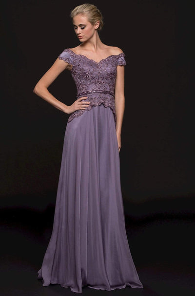 Marsoni by Colors - M213 Embellished Off-Shoulder A-line Dress Mother of the Bride Dresses 6 / Lavender