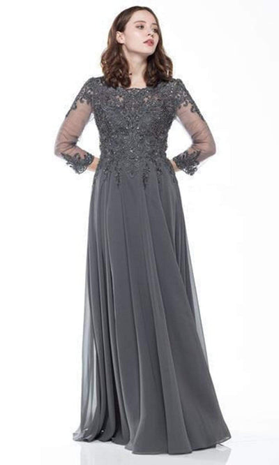Marsoni by Colors - M217 Quarter Sleeve Embroidered Illusion Gown Mother of the Bride Dresses