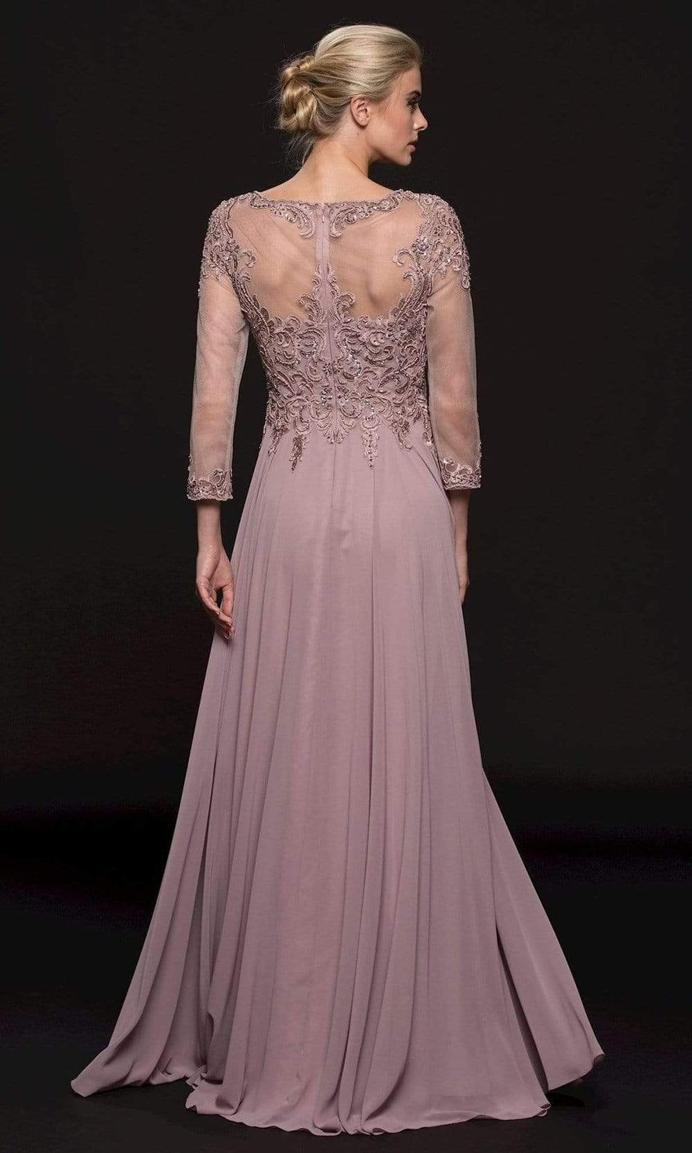 Marsoni by Colors - M217 Quarter Sleeve Embroidered Illusion Gown Mother of the Bride Dresses