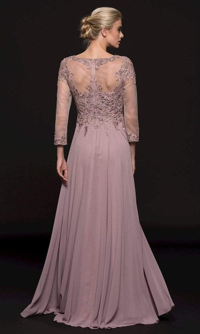 Marsoni by Colors - M217 Quarter Sleeve Embroidered Illusion Gown Mother of the Bride Dresses