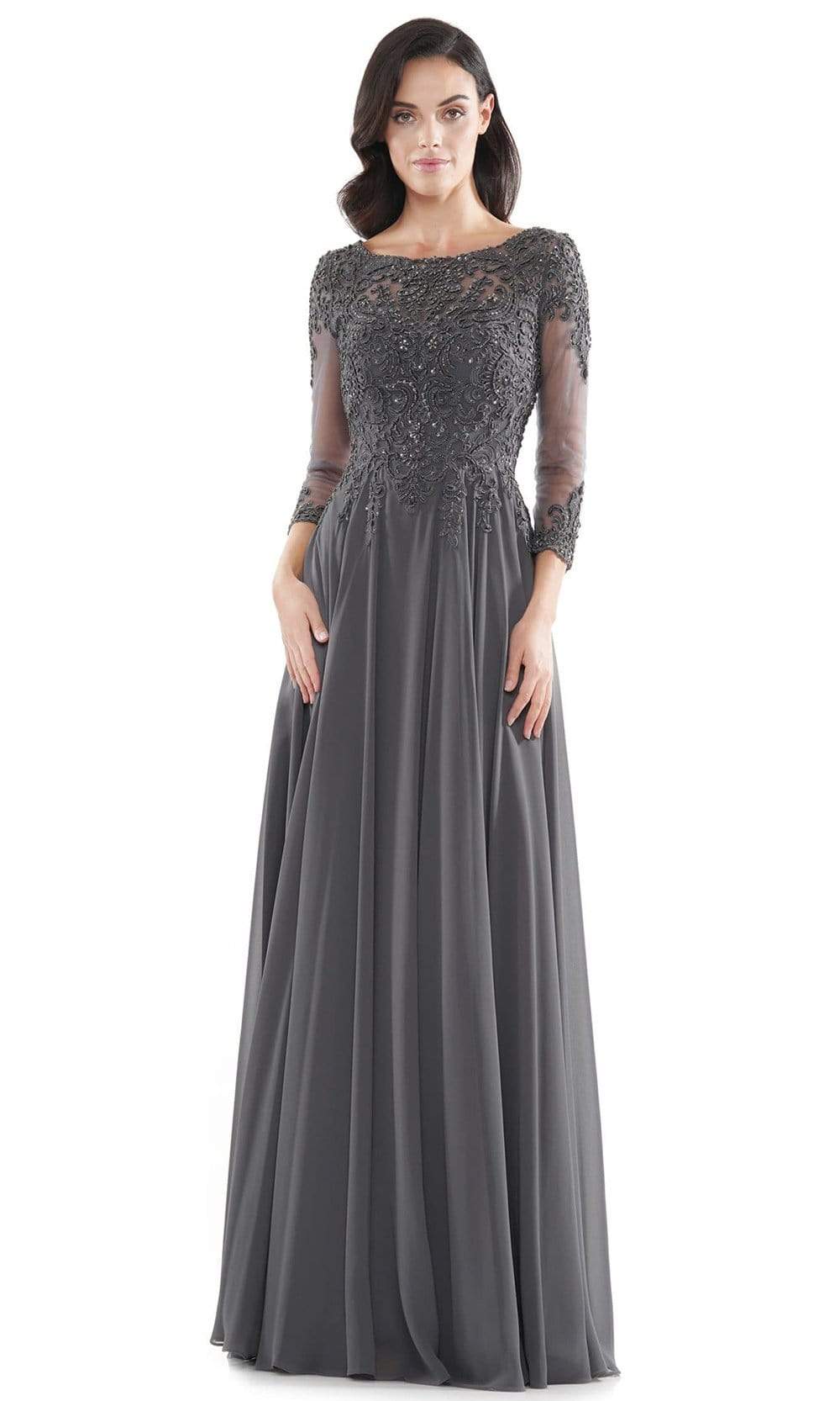 Marsoni by Colors - M217 Quarter Sleeve Embroidered Illusion Gown Mother of the Bride Dresses 4 / Charcoal Grey