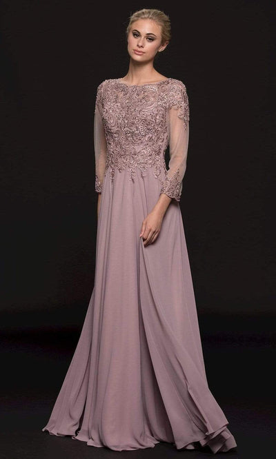 Marsoni by Colors - M217 Quarter Sleeve Embroidered Illusion Gown Mother of the Bride Dresses 4 / Mauve