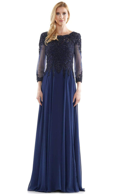 Marsoni by Colors - M217 Quarter Sleeve Embroidered Illusion Gown Mother of the Bride Dresses 4 / Navy