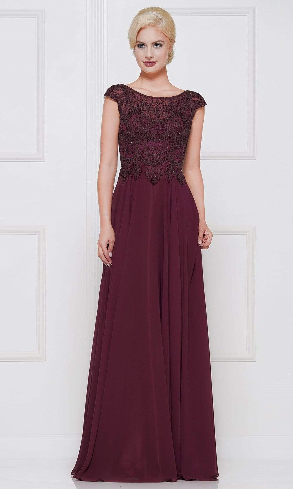 Marsoni by Colors - M238 Beaded Applique A Line Chiffon Dress Special Occasion Dress 4 / Wine