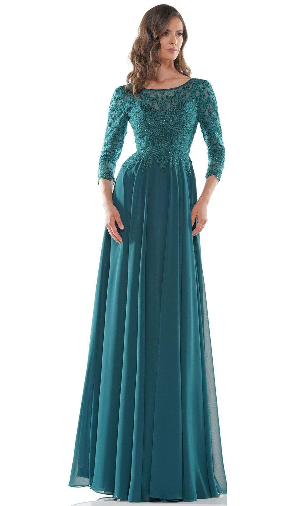 Marsoni by Colors - M238SL Embroidered Bodice Chiffon A-Line Gown Mother of the Bride Dresses 4 / Deep Green