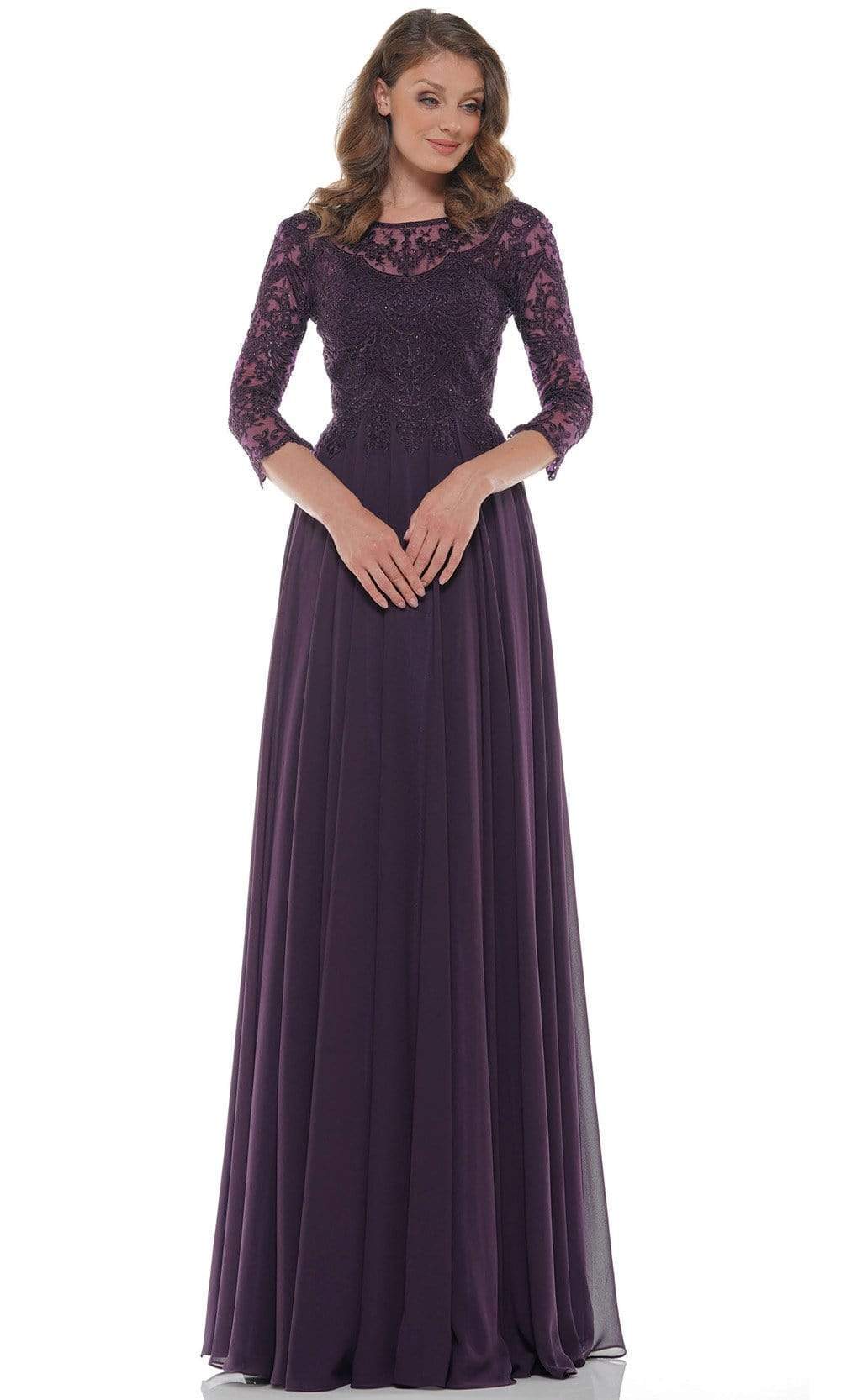 Marsoni by Colors - M238SL Embroidered Bodice Chiffon A-Line Gown Mother of the Bride Dresses 4 / Eggplant