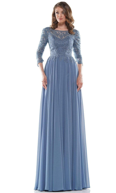 Marsoni by Colors - M238SL Embroidered Bodice Chiffon A-Line Gown Mother of the Bride Dresses 4 / Slate Blue
