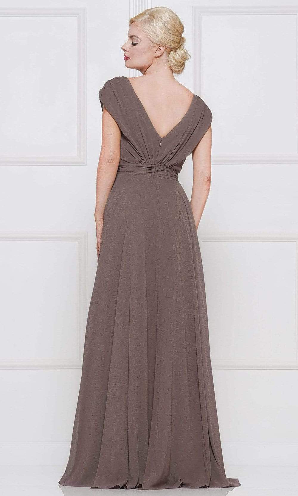 Marsoni By Colors - M251 Gathered V Neck Off Shoulder A-Line Gown Mother of the Bride Dresses