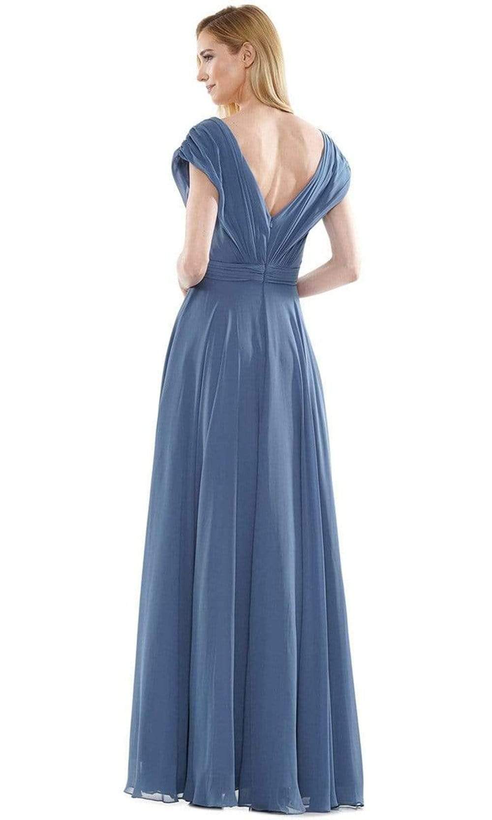 Marsoni By Colors - M251 Gathered V Neck Off Shoulder A-Line Gown Mother of the Bride Dresses