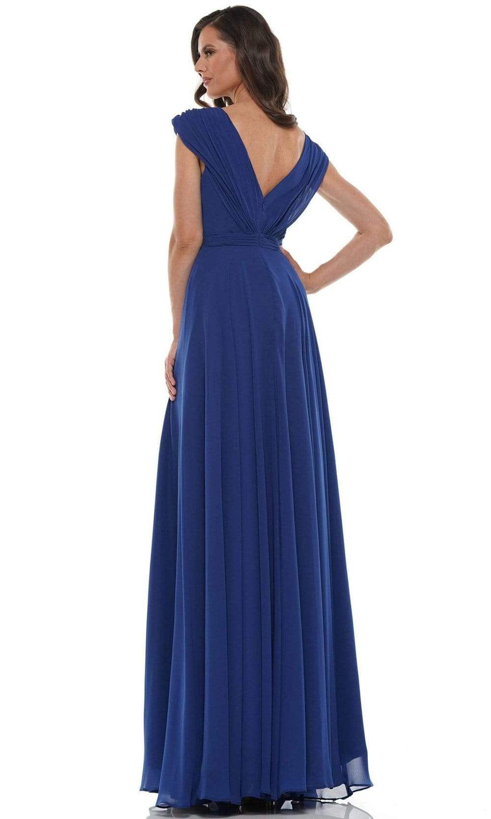 Marsoni By Colors - M251 Gathered V Neck Off Shoulder A-Line Gown Mother of the Bride Dresses