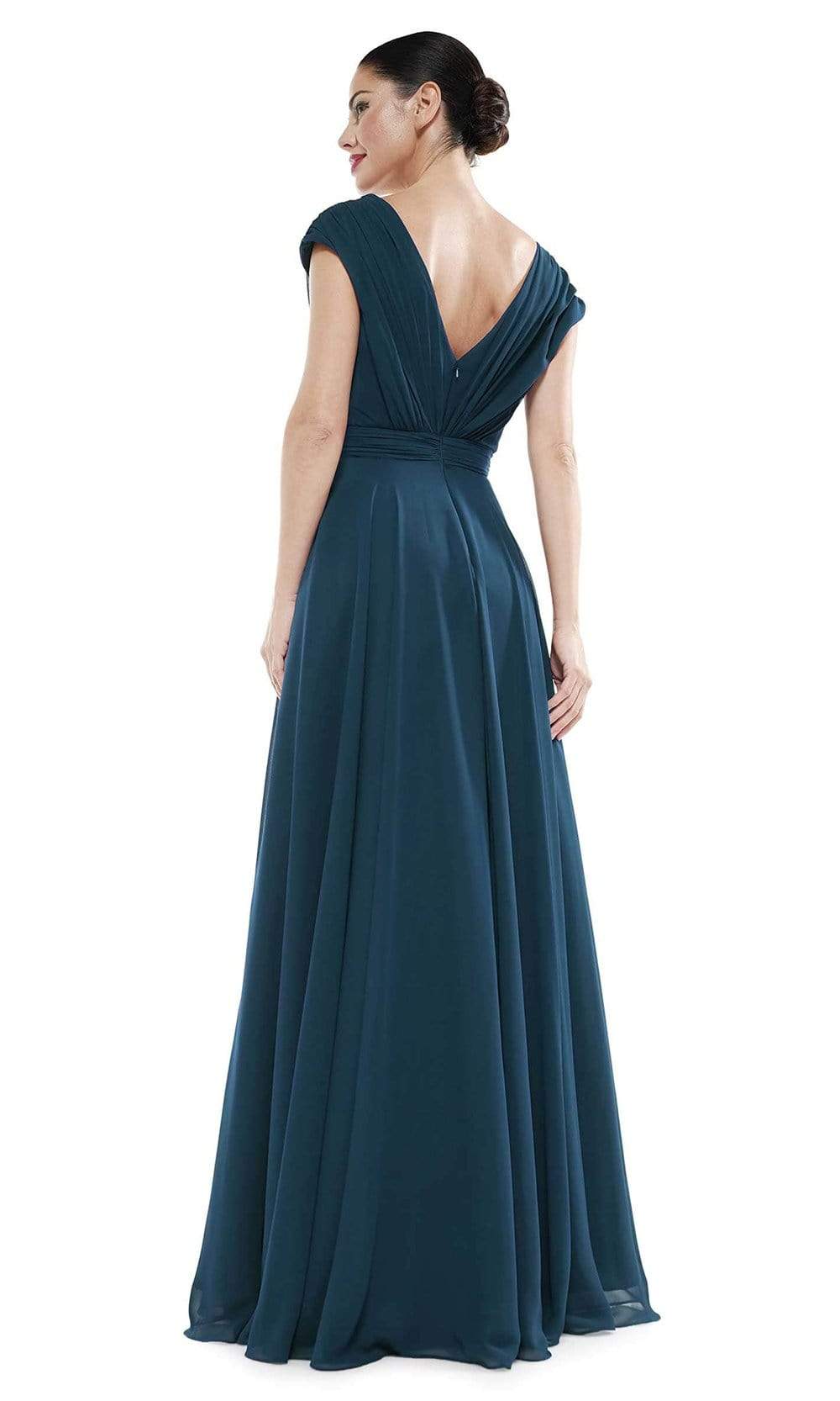 Marsoni By Colors - M251 Gathered V Neck Off Shoulder A-Line Gown Mother of the Bride Dresses
