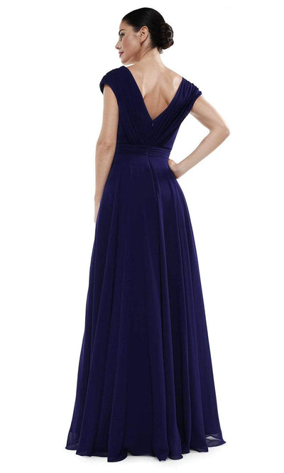 Marsoni By Colors - M251 Gathered V Neck Off Shoulder A-Line Gown Mother of the Bride Dresses