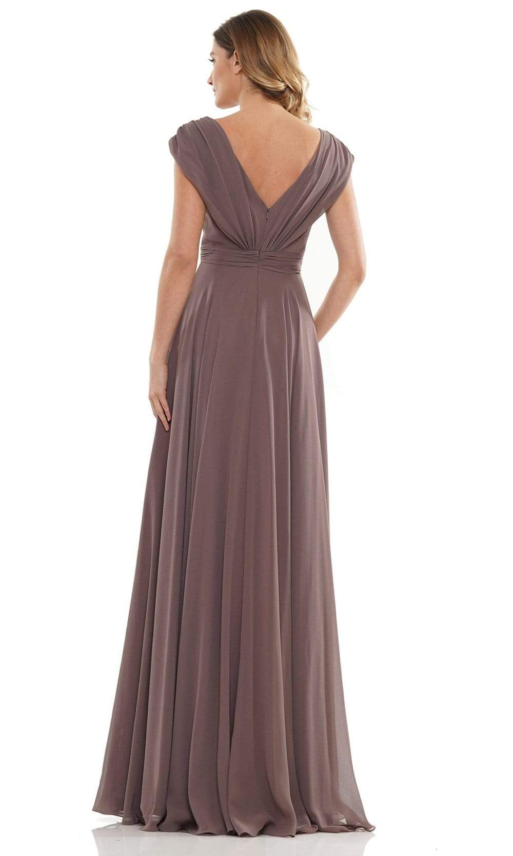 Marsoni By Colors - M251 Gathered V Neck Off Shoulder A-Line Gown Mother of the Bride Dresses