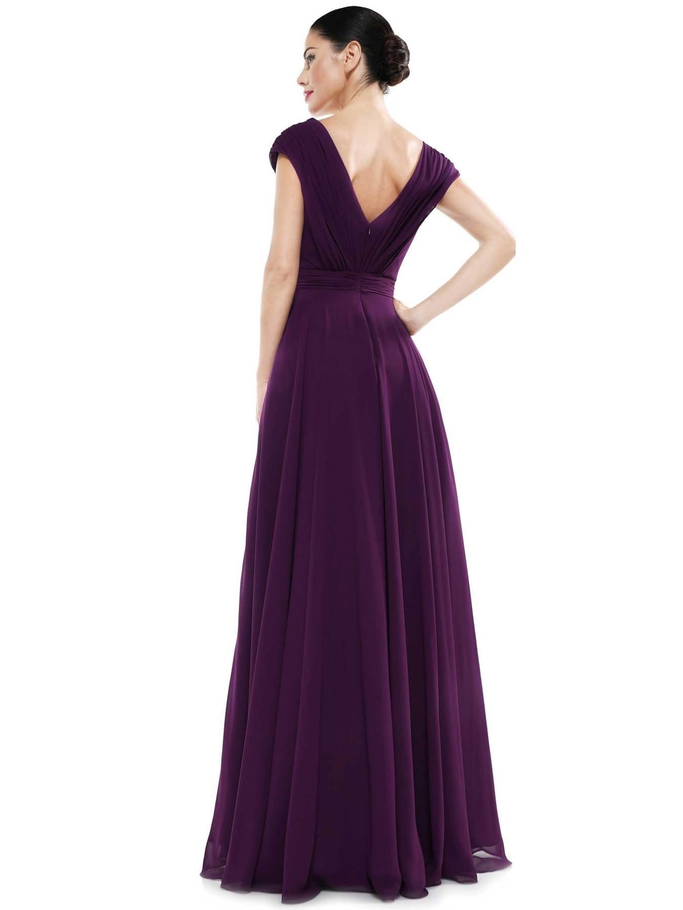 Marsoni By Colors - M251 Gathered V Neck Off Shoulder A-Line Gown Mother of the Bride Dresses