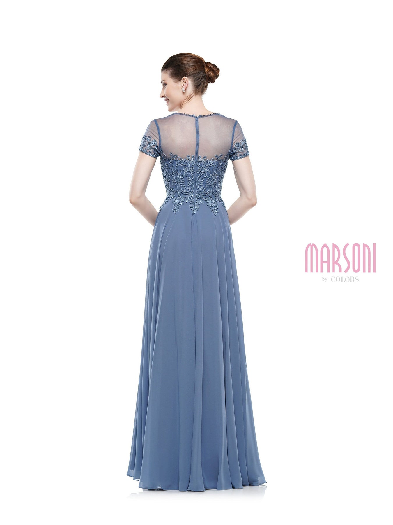Marsoni by Colors - M271 Short Sleeve Queen Anne Soutache Gown Mother of the Bride Dresses
