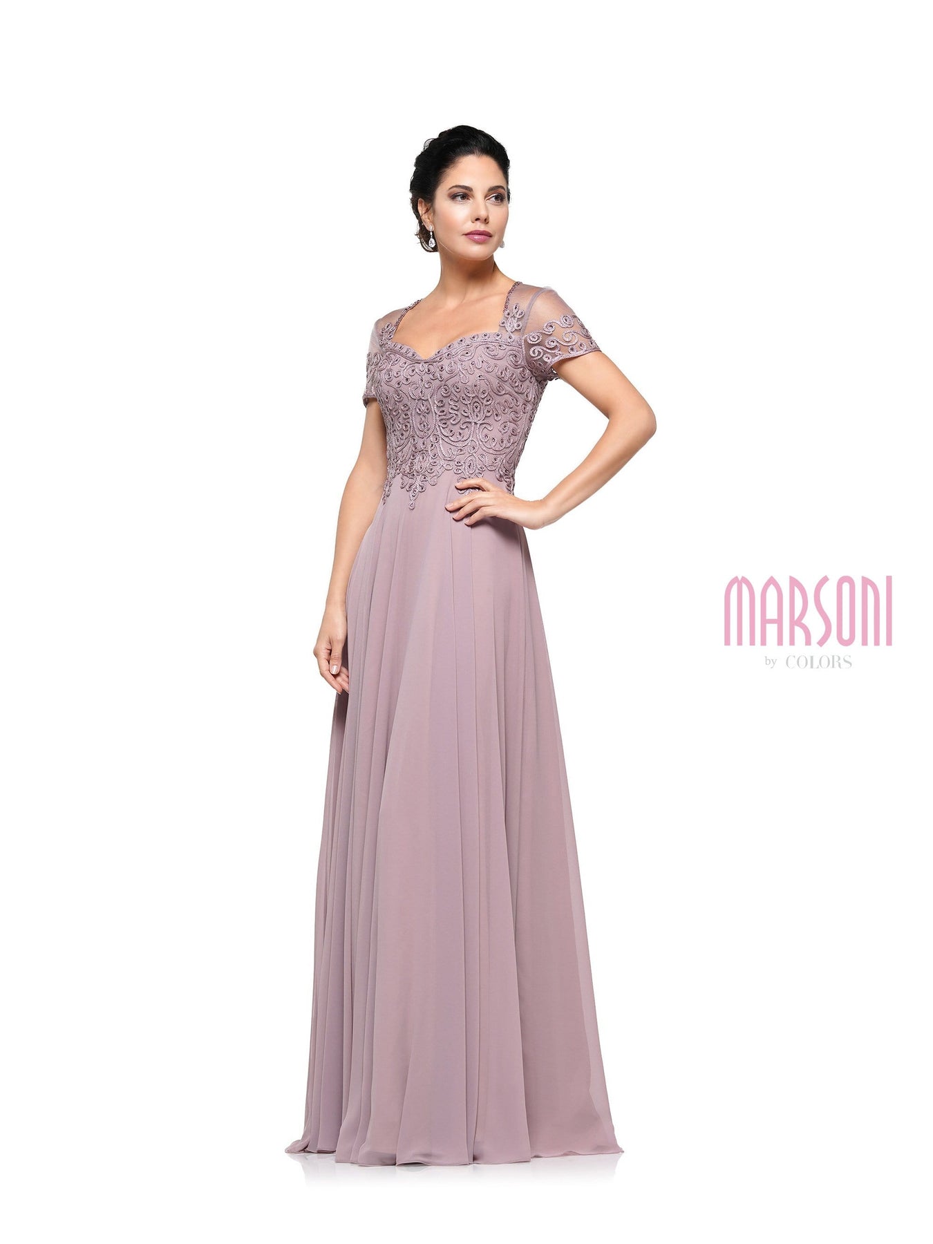 Marsoni by Colors - M271 Short Sleeve Queen Anne Soutache Gown Mother of the Bride Dresses 4 / Mauve