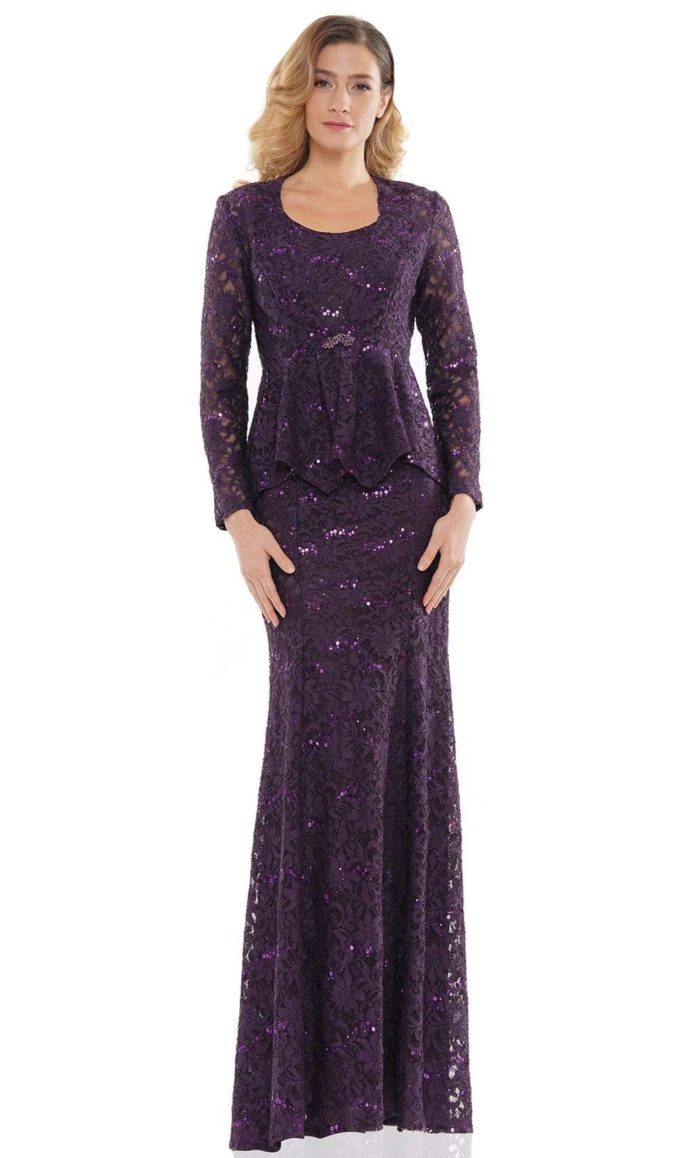 Marsoni by Colors - M301 Scoop Fit and Flare Evening Dress Mother of the Bride Dresses 6 / Eggplant