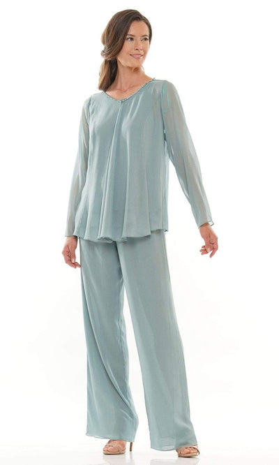 Marsoni by Colors - M304 Long Sleeves Jacket Pantsuit Mother of the Bride Dresses 6 / Sage