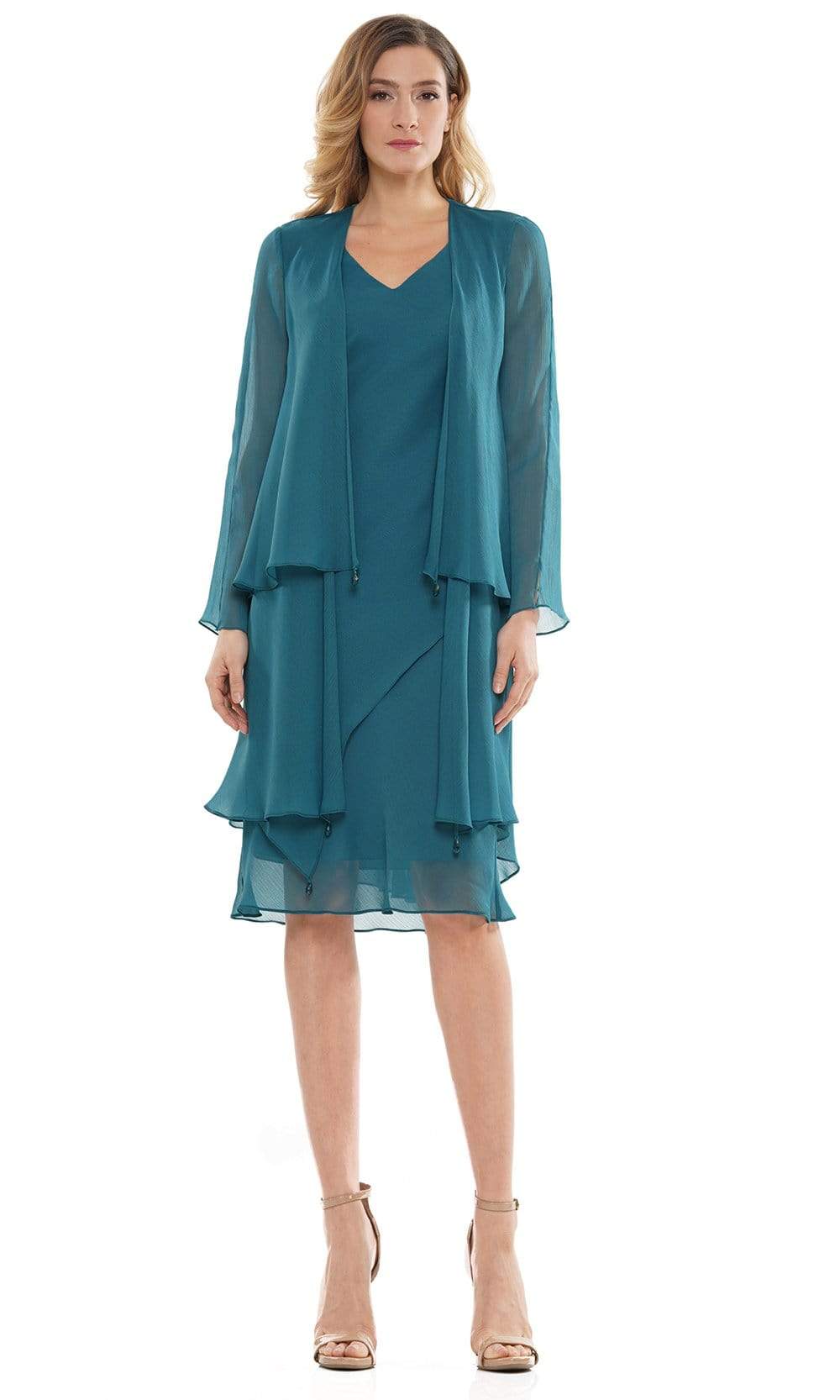 Marsoni by Colors - M307 V-Neck Sheath Knee-Length Dress Mother of the Bride Dresses 6 / Teal