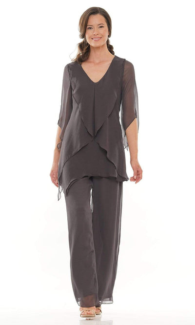 Marsoni by Colors - M308 V-Neck Half Sleeves Pantsuit Mother of the Bride Dresses 6 / Charcoal