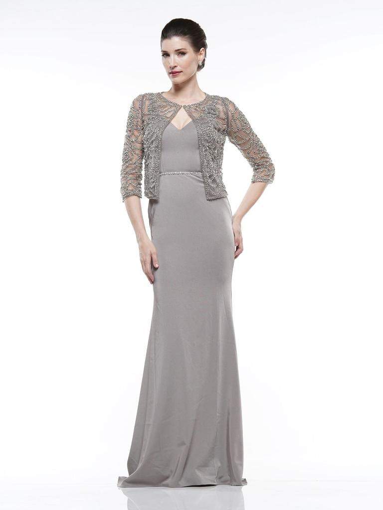 Marsoni by Colors - Beaded Lace Bolero Formal Gown MV1001 In Gray