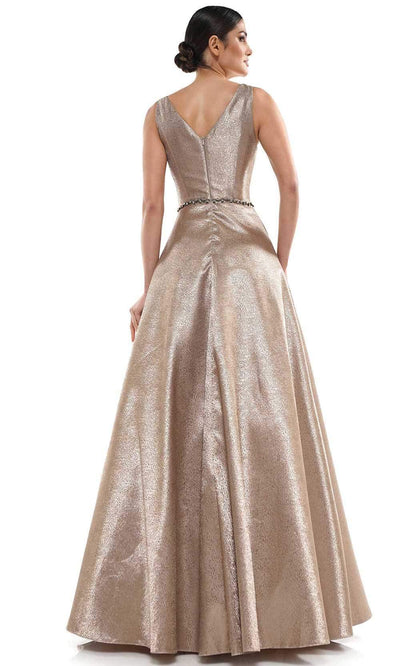 Marsoni by Colors - MV1033 Sleeveless V-Neck Beaded Waist Brocade Gown Mother of the Bride Dresses