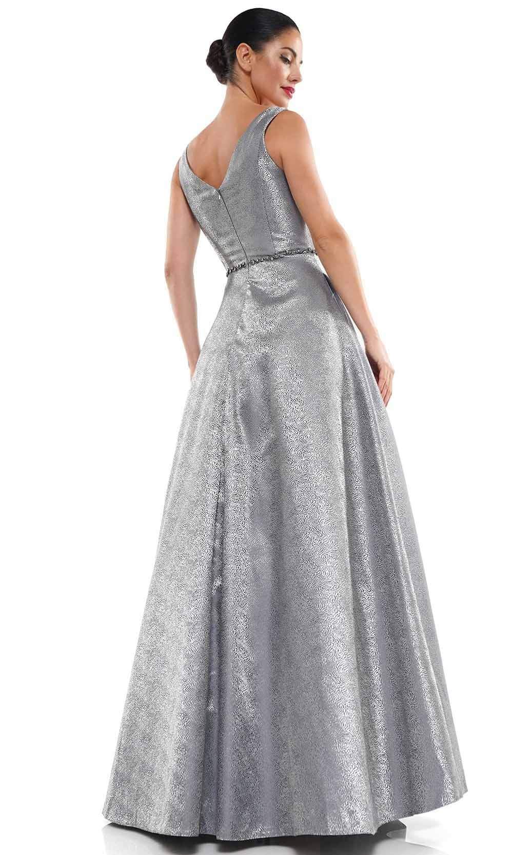 Marsoni by Colors - MV1033 Sleeveless V-Neck Beaded Waist Brocade Gown Mother of the Bride Dresses