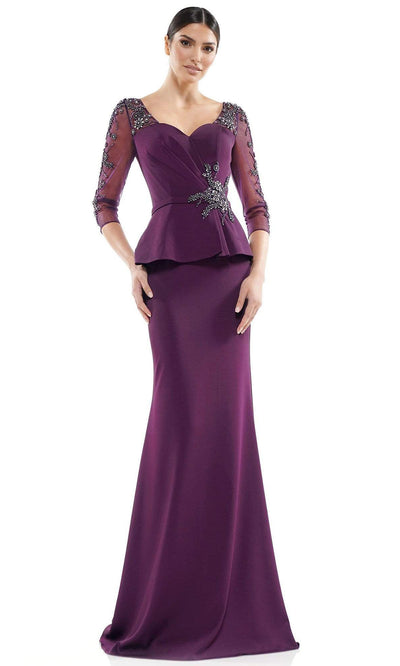 Marsoni by Colors - MV1037 Sheer Quarter Sleeves Sweetheart Neckline Trumpet Dress - 1 pc Eggplant In Size 6 Available CCSALE 6 / Eggplant