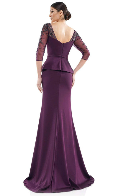 Marsoni by Colors - MV1037 Sheer Quarter Sleeves Sweetheart Neckline Trumpet Dress - 1 pc Eggplant In Size 6 Available CCSALE 6 / Eggplant
