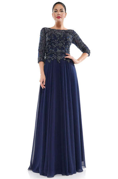 Marsoni by Colors - MV1051 Beaded Bateau Chiffon A-line Gown Mother of the Bride Dresses 6 / Navy