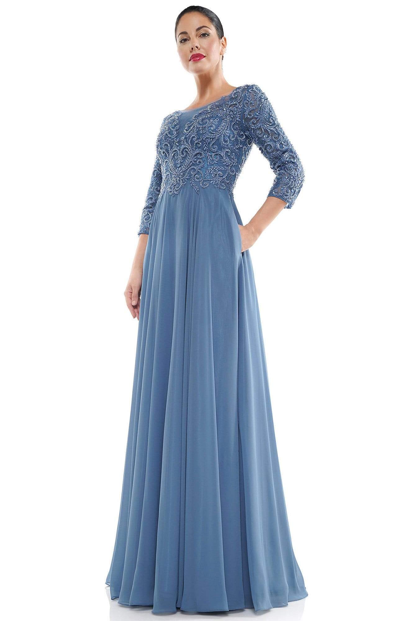 Marsoni by Colors - MV1052 Embroidered Bateau Chiffon A-line Gown Mother of the Bride Dresses