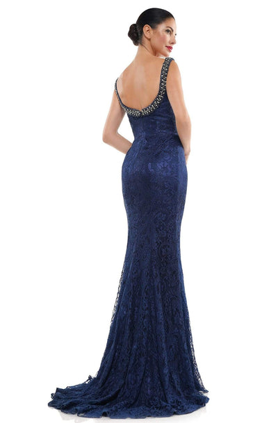Marsoni by Colors - MV1053 Embroidered Bateau Trumpet Dress With Train Evening Dresses