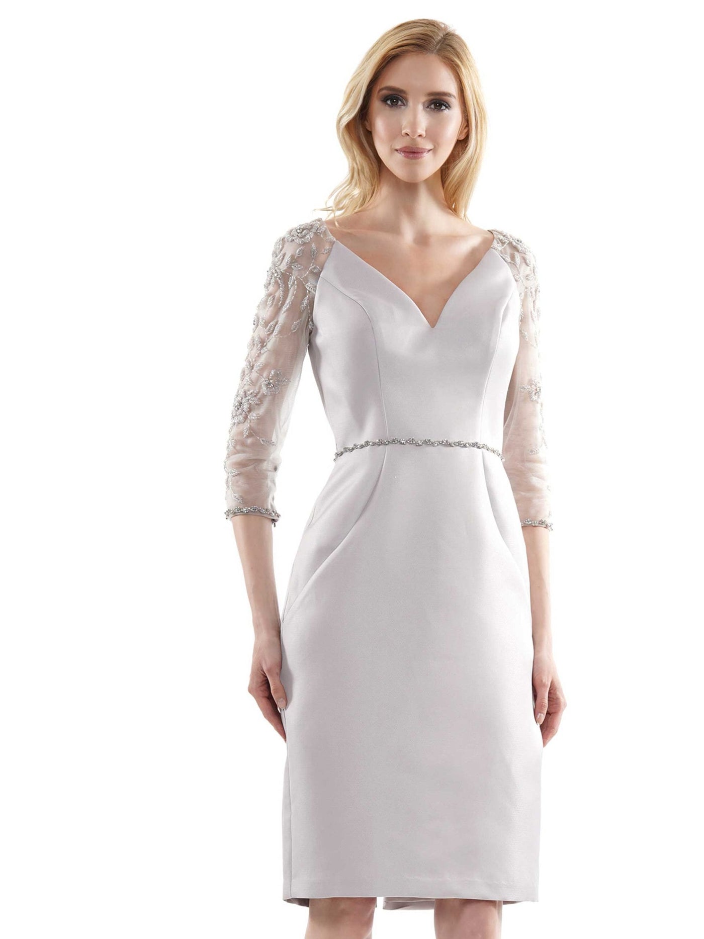 Marsoni by Colors - MV1061 V-Neck Illusion Cocktail Dress Wedding Guest 4 / Taupe