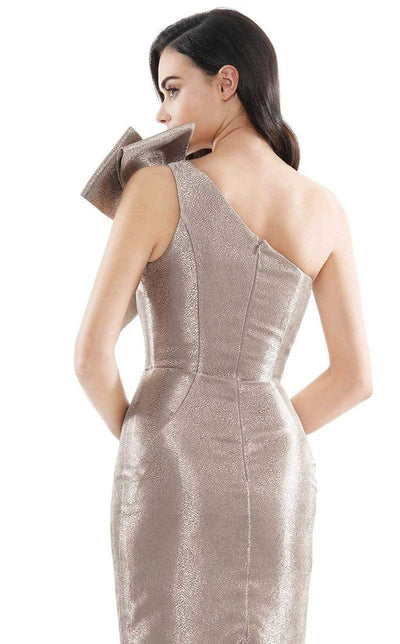 Marsoni by Colors - MV1065 Bow Accented Knee Length Fitted Dress Wedding Guest